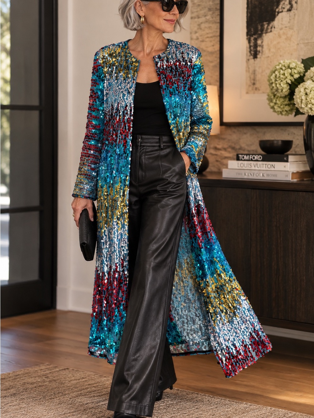Isolated Heroes Brand Handmade Multicolor Ombré Sequin Duster Statement Coat UK